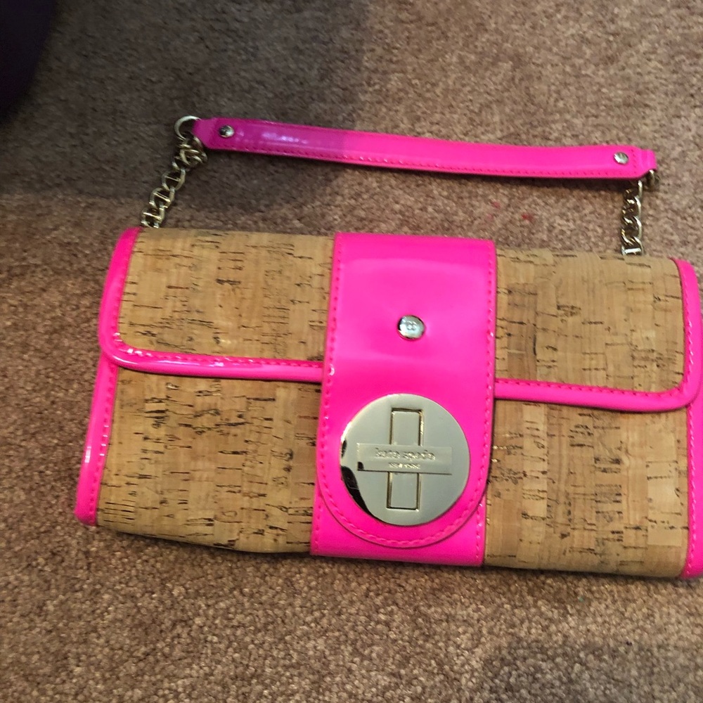 Hot pink and cork clutch